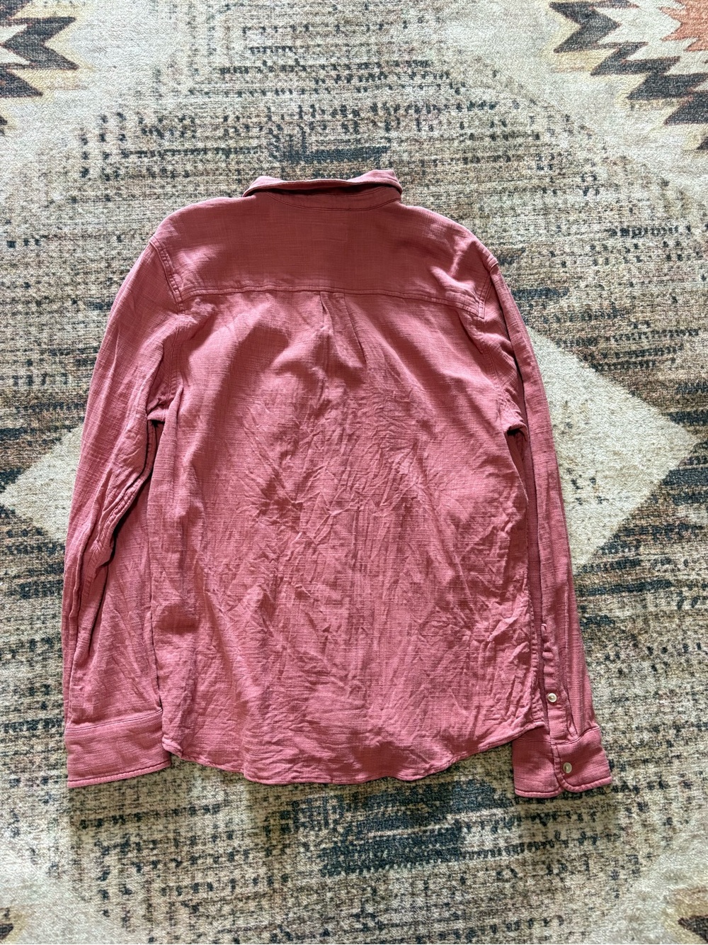 Marine Layer Stretch Selvage Button Up Mens Size Marge Rose Red Long Sleeve - Picture 6 of 7